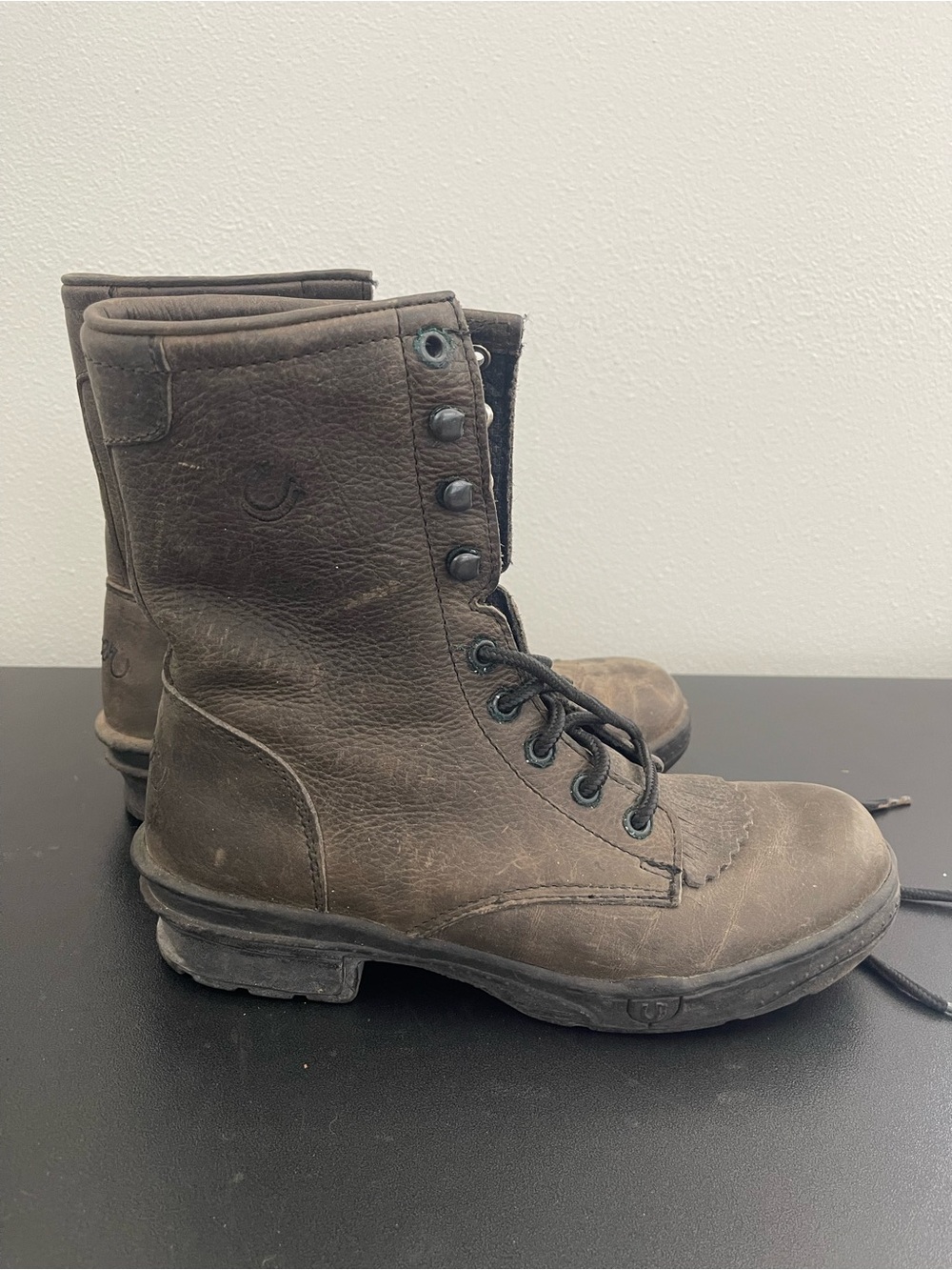 Men’s Horseshoes Brown Leather Lace-Up Roper Boots